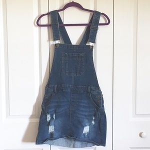 Denim Jean Overalls Dress distressed stretch Large